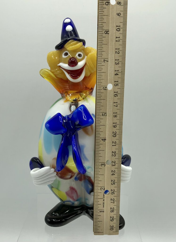 Vintage Colorful Murano Glass Clown w/ Blue Bow Numbered /b
