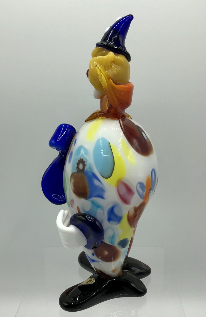 Vintage Colorful Murano Glass Clown w/ Blue Bow Numbered /b