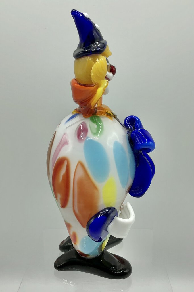 Vintage Colorful Murano Glass Clown w/ Blue Bow Numbered /b