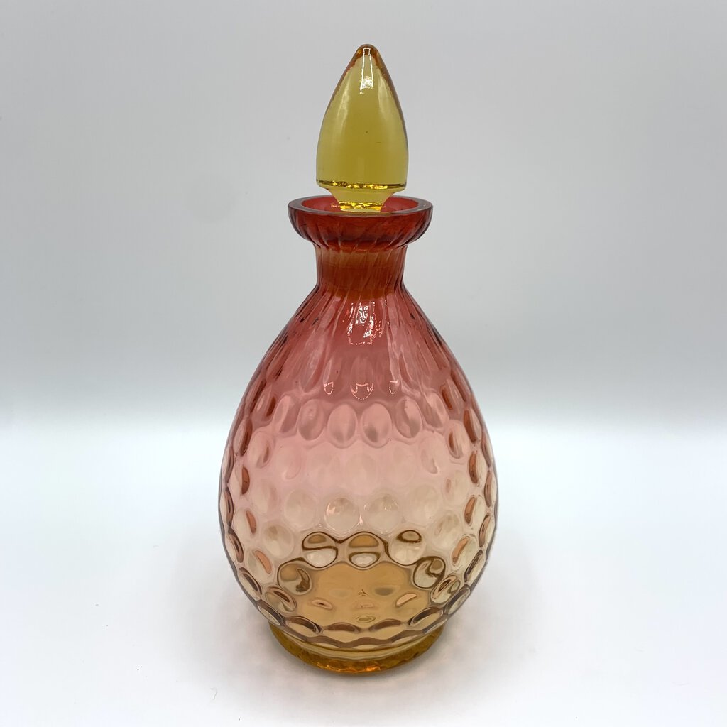 Antique Amberina Cranberry Coin Dot Decanter and Shot Glass Set /hg
