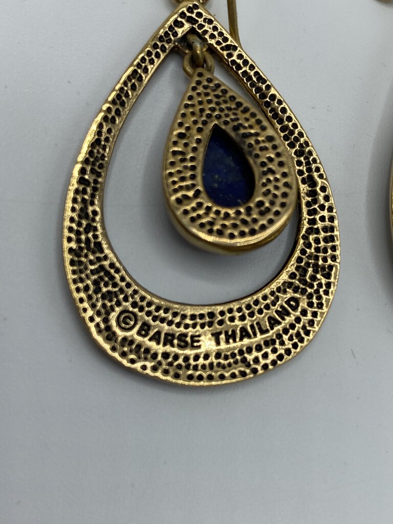 BARSE Dangle Tear Drop Pierced Earrings Blue Stone & Bracelet /ro