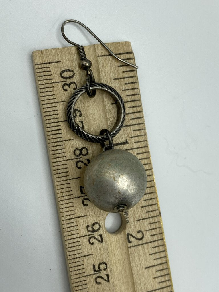 Brutalist Style Silver Tone Earring & Necklace Set Large Ball Bead /ro