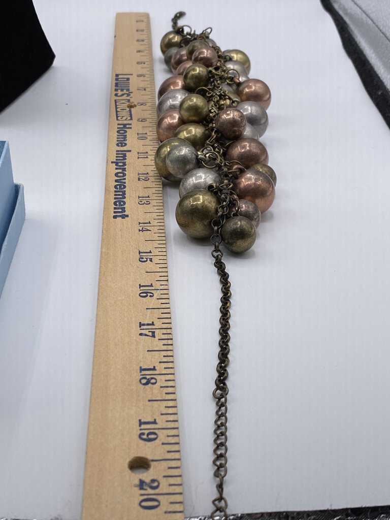Silver, Copper, Bronze Ball Bead Statement Necklace w/pierced Earrings /ro