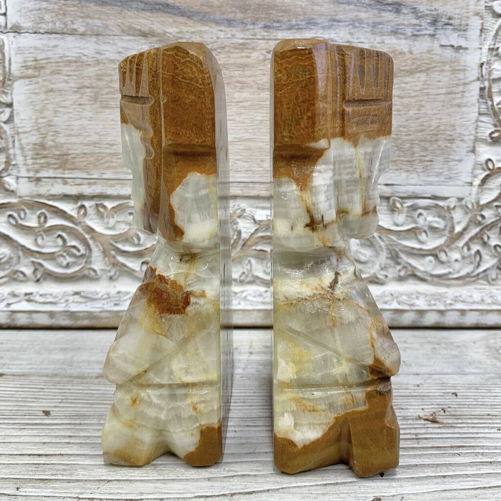 Vintage Mayan Style Hand-Carved Onyx Bookends /cb
