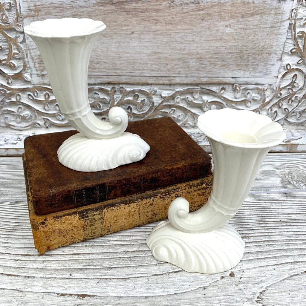 Vintage Czechoslovakian Cornucopia Candle Holders Set of 2 /cb
