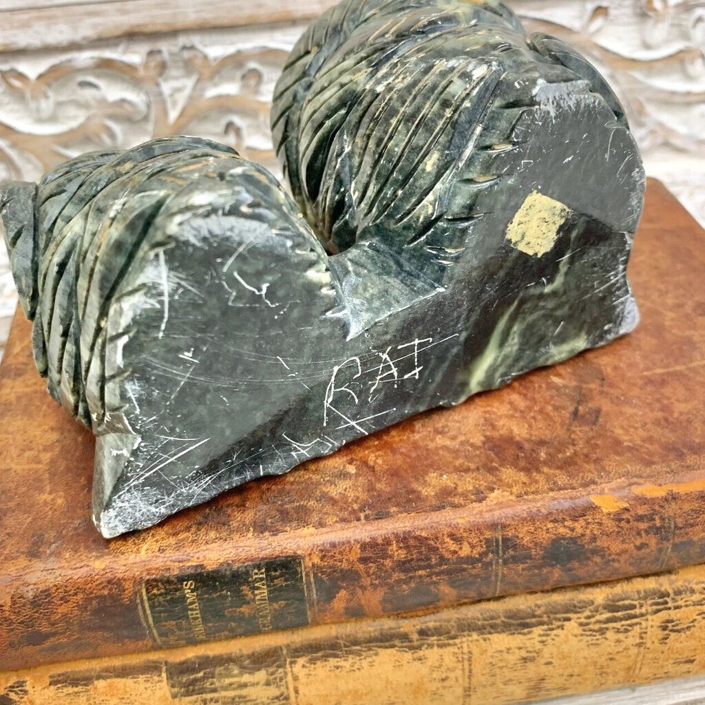Vintage Carved Soapstone Pair of Owls Figurine /cb