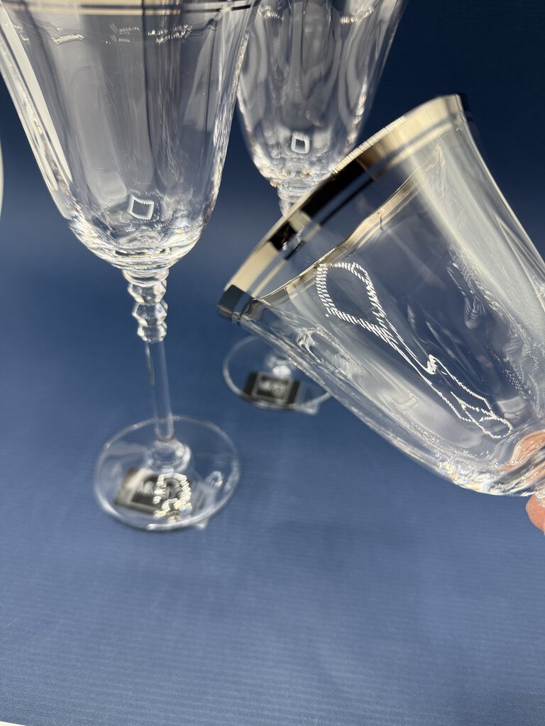 Mikasa Sonata Platinum Crystal Wine Glass Set of 3 NWT /rw