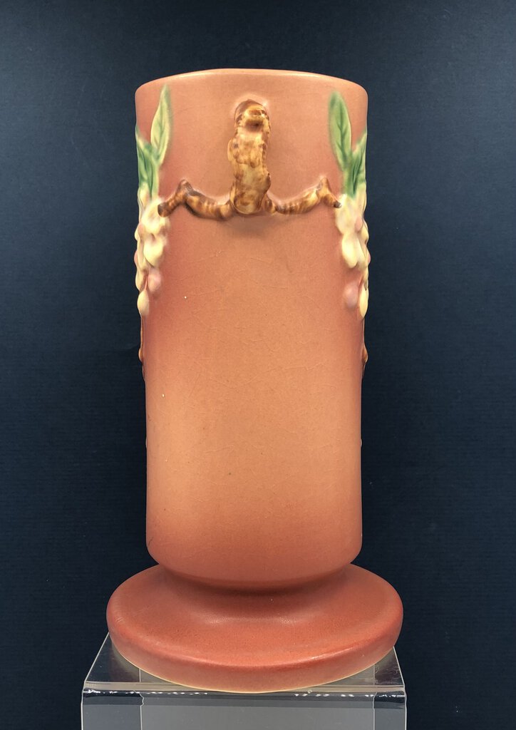 Vintage Roseville Pottery 9” Apple Blossom Vase #387 /b
