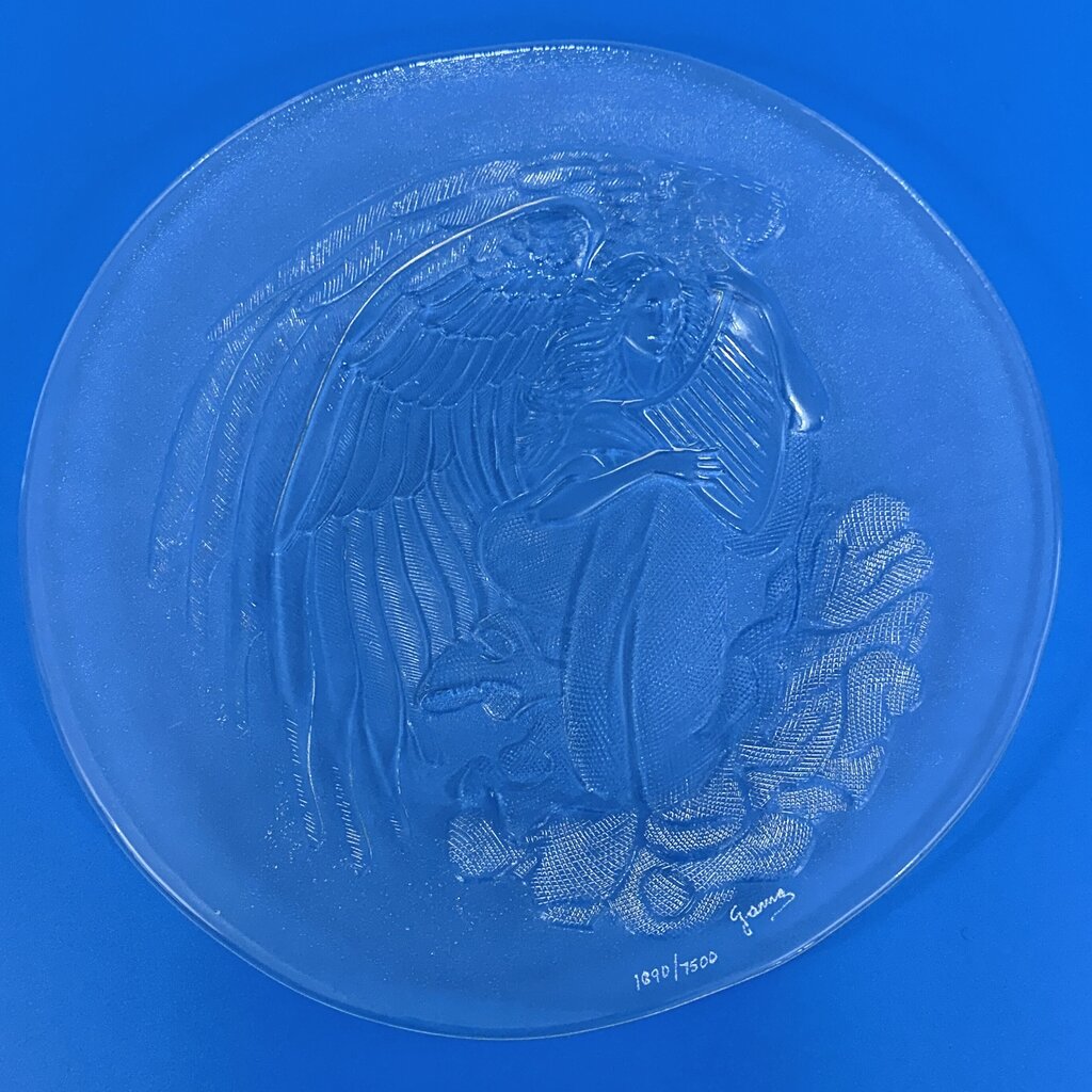 Vintage Verde Pinho Crystal “Angel With Harp” Limited Edition Textured Crystal Plate Signed & Numbered Made in Portugal /cb