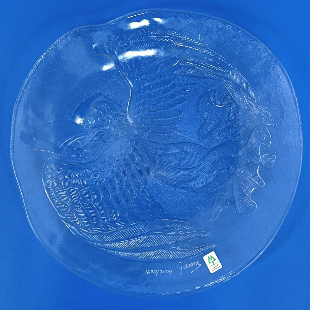 Vintage Verde Pinho Crystal “Angel With Book” Limited Edition Textured Crystal Plate Signed & Numbered Made in Portugal /cb