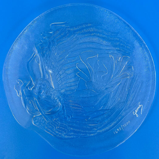 Vintage Verde Pinho Crystal “Angel With Ribbon” Limited Edition Textured Crystal Plate Signed & Numbered Made in Portugal /cb
