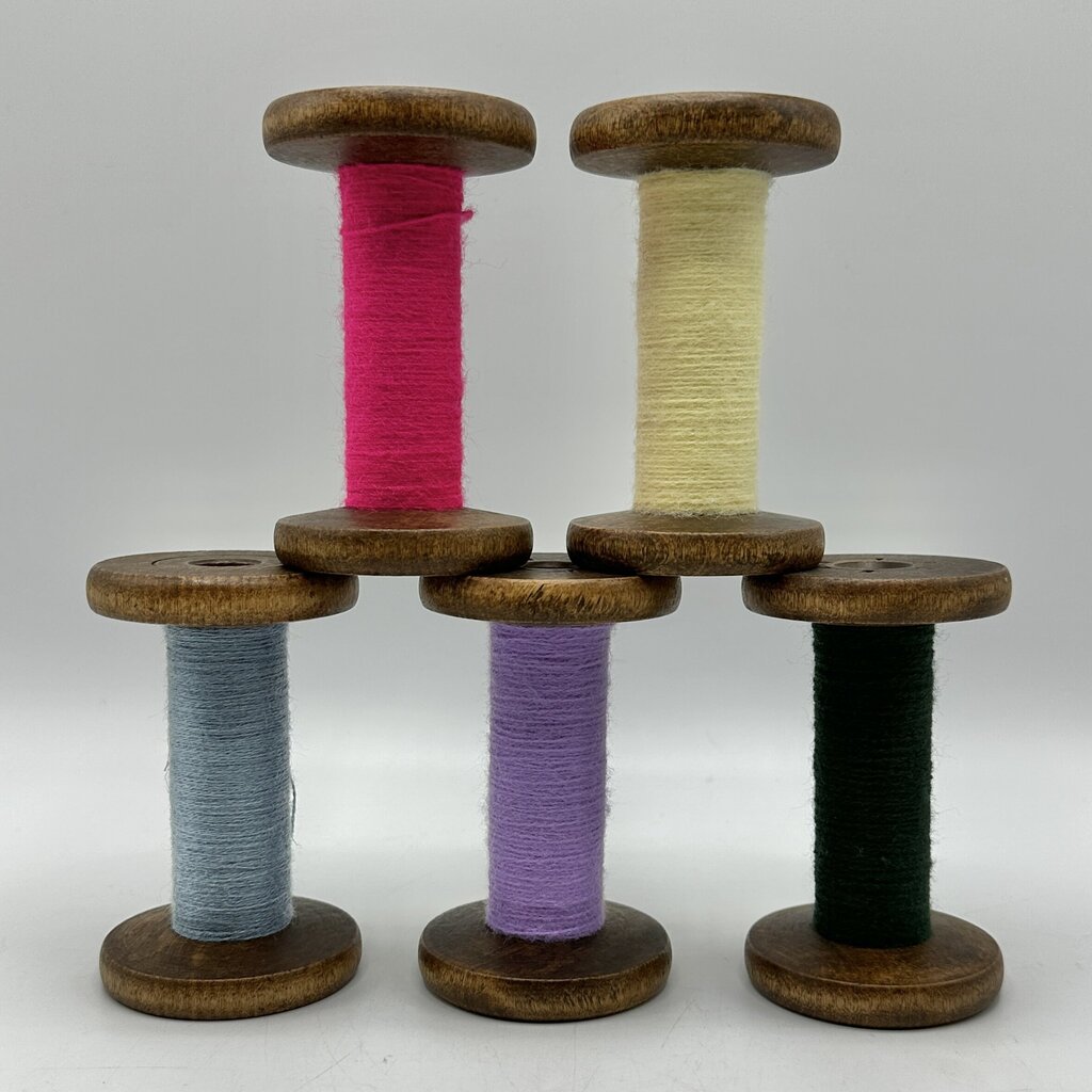 Lot of 11 Vintage Wood & Cardboard Textile Spools, Spindles and Cones w/Colorful Yarn /cb