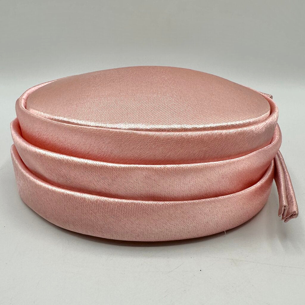 1960s Jonquil Original Pink Satin Women's Pillbox Hat “Jackie O.” Style Size Medium /cb