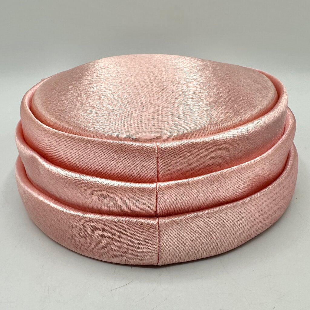 1960s Jonquil Original Pink Satin Women's Pillbox Hat “Jackie O.” Style Size Medium /cb