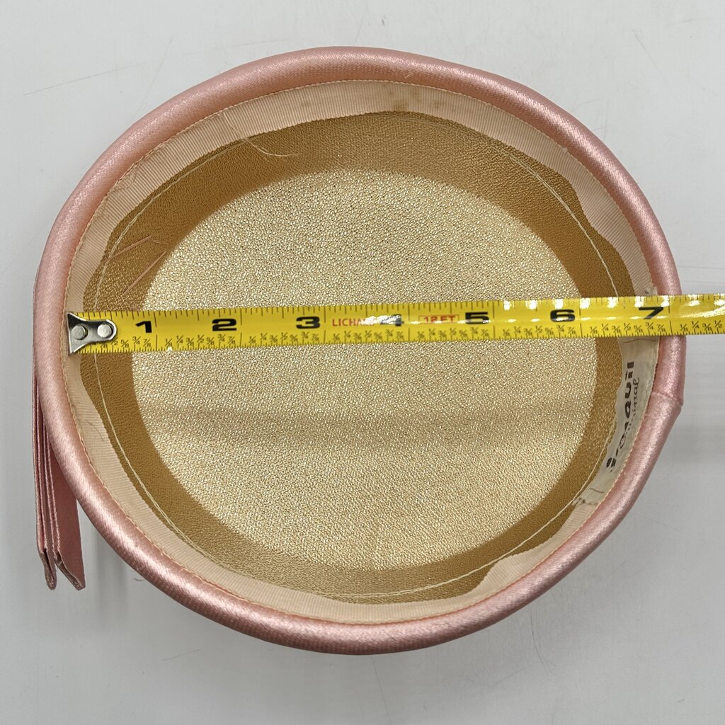 1960s Jonquil Original Pink Satin Women's Pillbox Hat “Jackie O.” Style Size Medium /cb