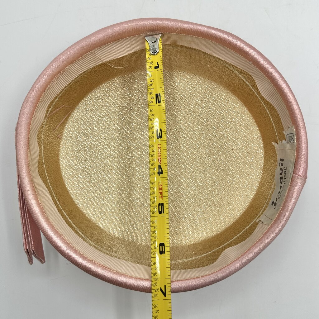 1960s Jonquil Original Pink Satin Women's Pillbox Hat “Jackie O.” Style Size Medium /cb