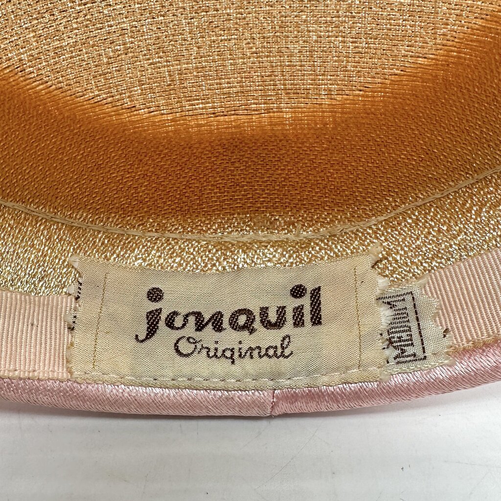 1960s Jonquil Original Pink Satin Women's Pillbox Hat “Jackie O.” Style Size Medium /cb