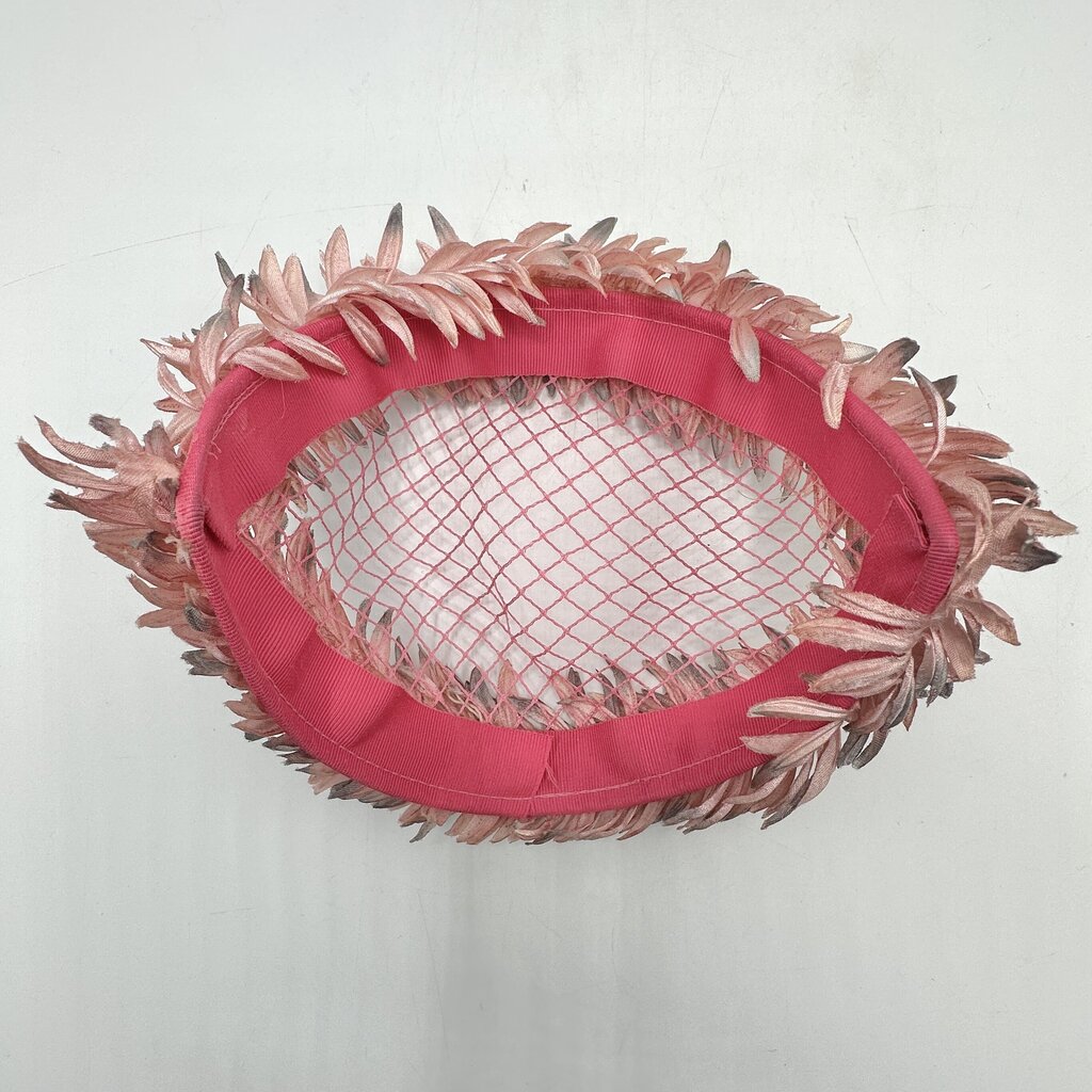 Original !950s Pink Net & Floral Petals Women’s Half Hat/Fascinator /cb
