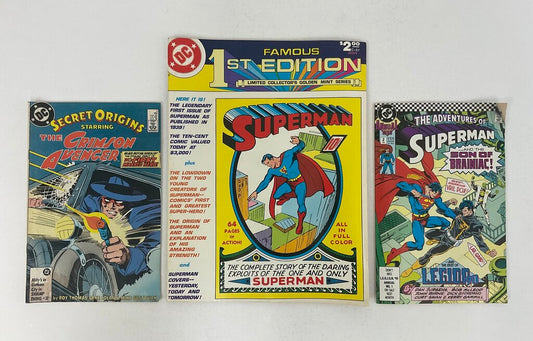 Vintage DC Comics: 3 Assorted Comics - Superman, Crimson Avenger 1970s-1990s /so