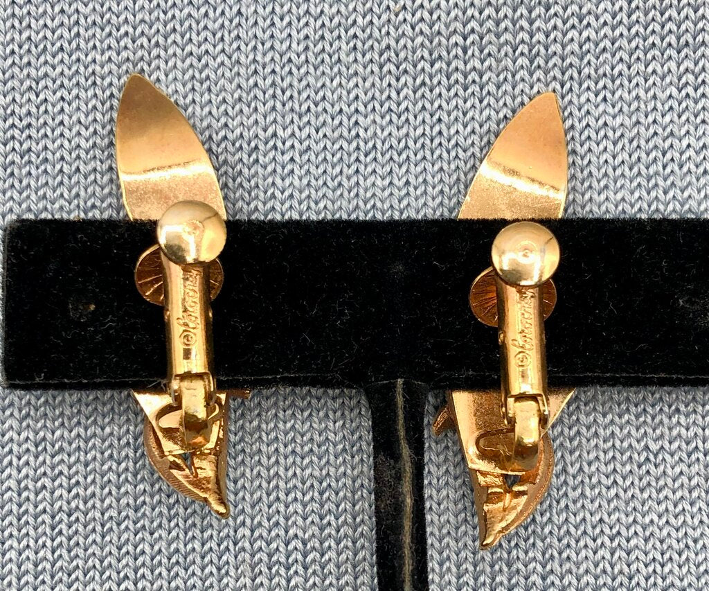 Vintage Corocraft Clip EarringsRhinestone & Leaves Design /b