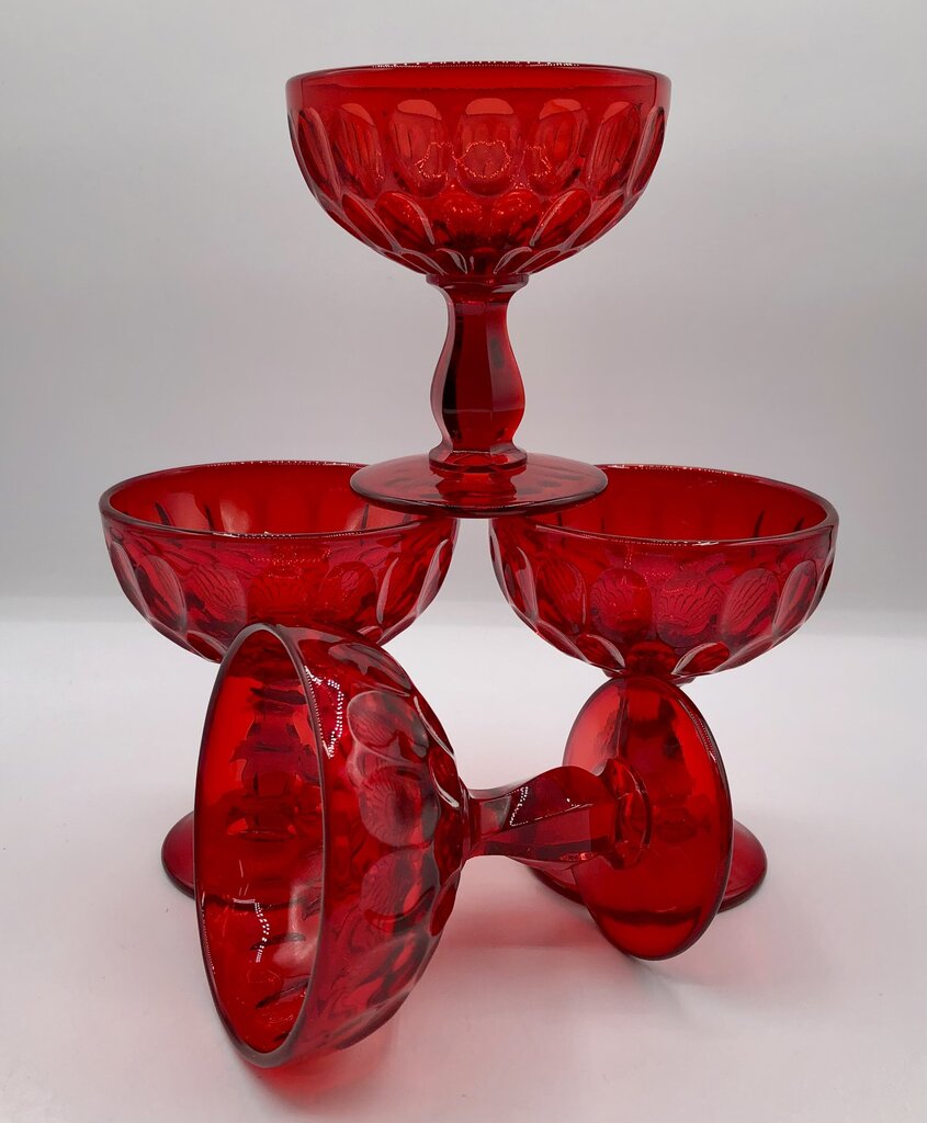 Set of 4 Fenton Thumbprint Ruby Red Champagne/ Sherbet Glasses /b