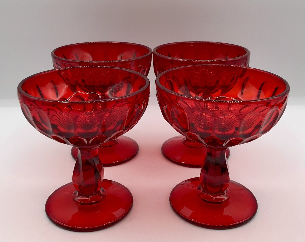 Set of 4 Fenton Thumbprint Ruby Red Champagne/ Sherbet Glasses /b