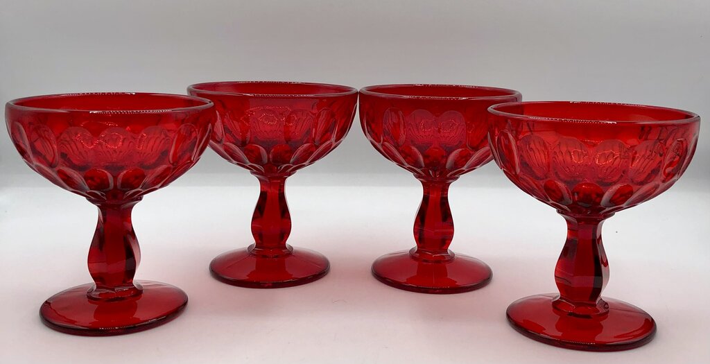 Set of 4 Fenton Thumbprint Ruby Red Champagne/ Sherbet Glasses /b