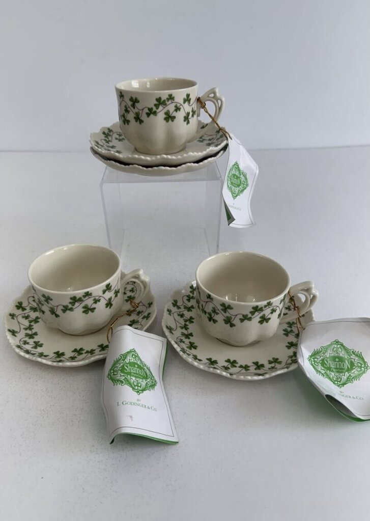 The Shannon Collection 7pc Lot of Porcelain Shamrock Cuos & Saucers NWT /r