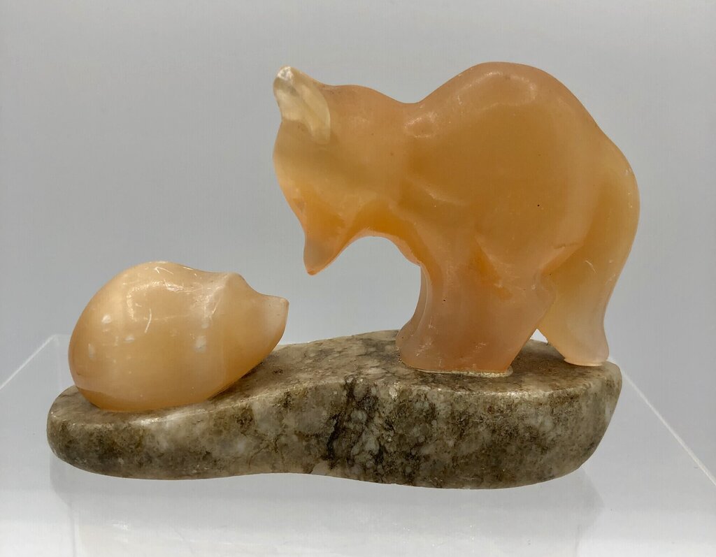 Vtg Carved Selenite Fox & Hedgehog /b