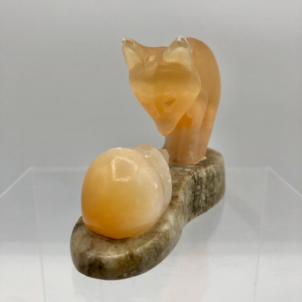 Vtg Carved Selenite Fox & Hedgehog /b