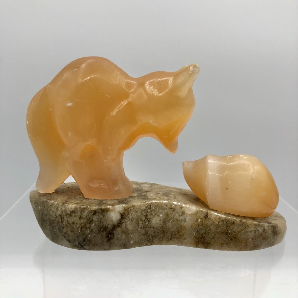 Vtg Carved Selenite Fox & Hedgehog /b