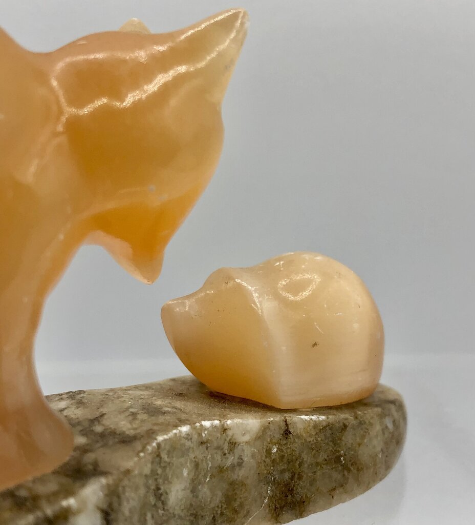 Vtg Carved Selenite Fox & Hedgehog /b