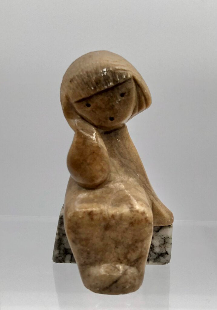 Vintage Stone Marble Carved Sitting Girl Sculpture /b