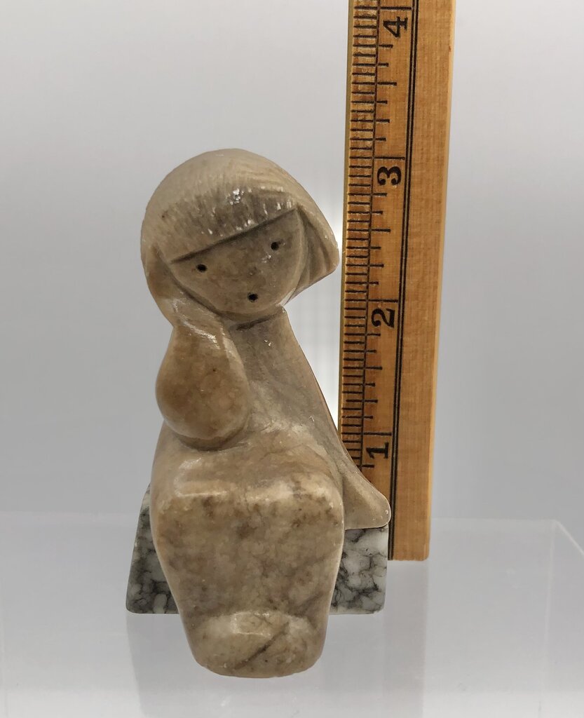 Vintage Stone Marble Carved Sitting Girl Sculpture /b