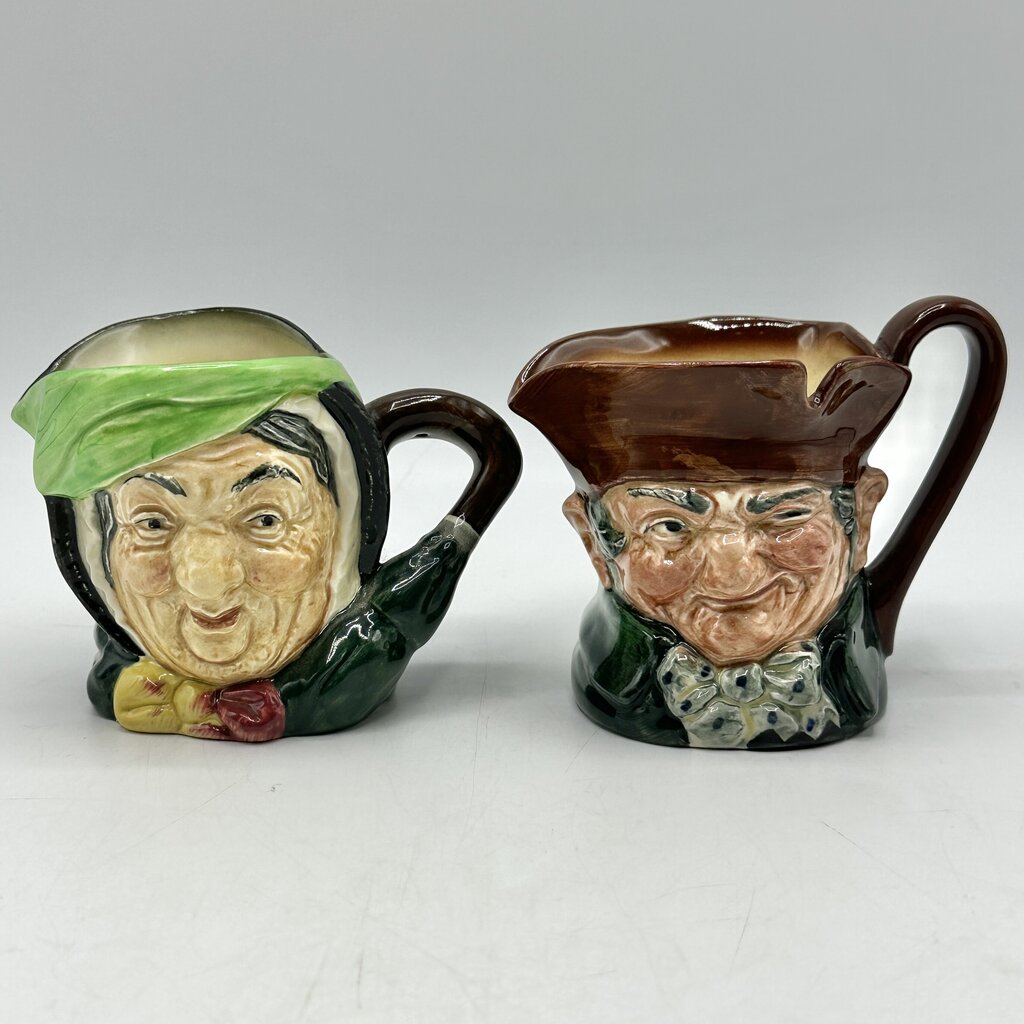 Set of 2 Vintage Royal Doulton Character Jugs Sairey Gamp D5528 & Old Charley D5527 Made In England /cb
