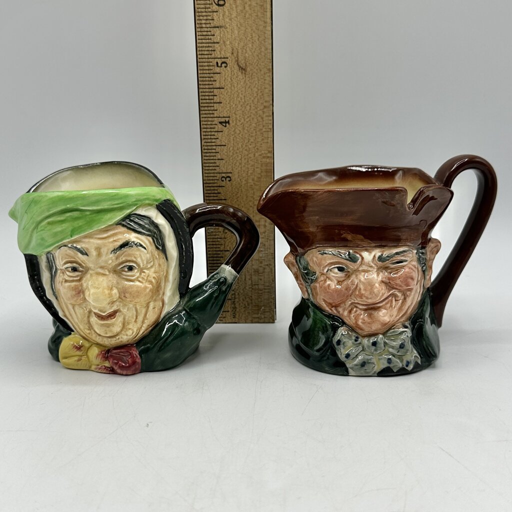 Set of 2 Vintage Royal Doulton Character Jugs Sairey Gamp D5528 & Old Charley D5527 Made In England /cb