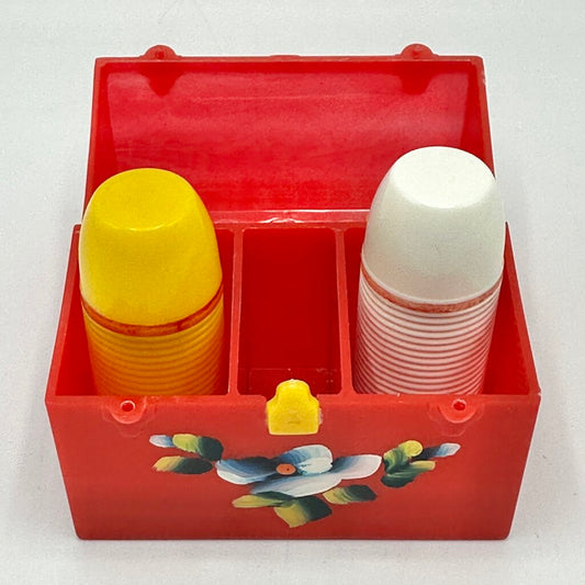 Vintage Starke Design Red Plastic Lunchbox Salt & Pepper Set - Salt & Pepper Shaker Thermos - 1950s-60s /cb
