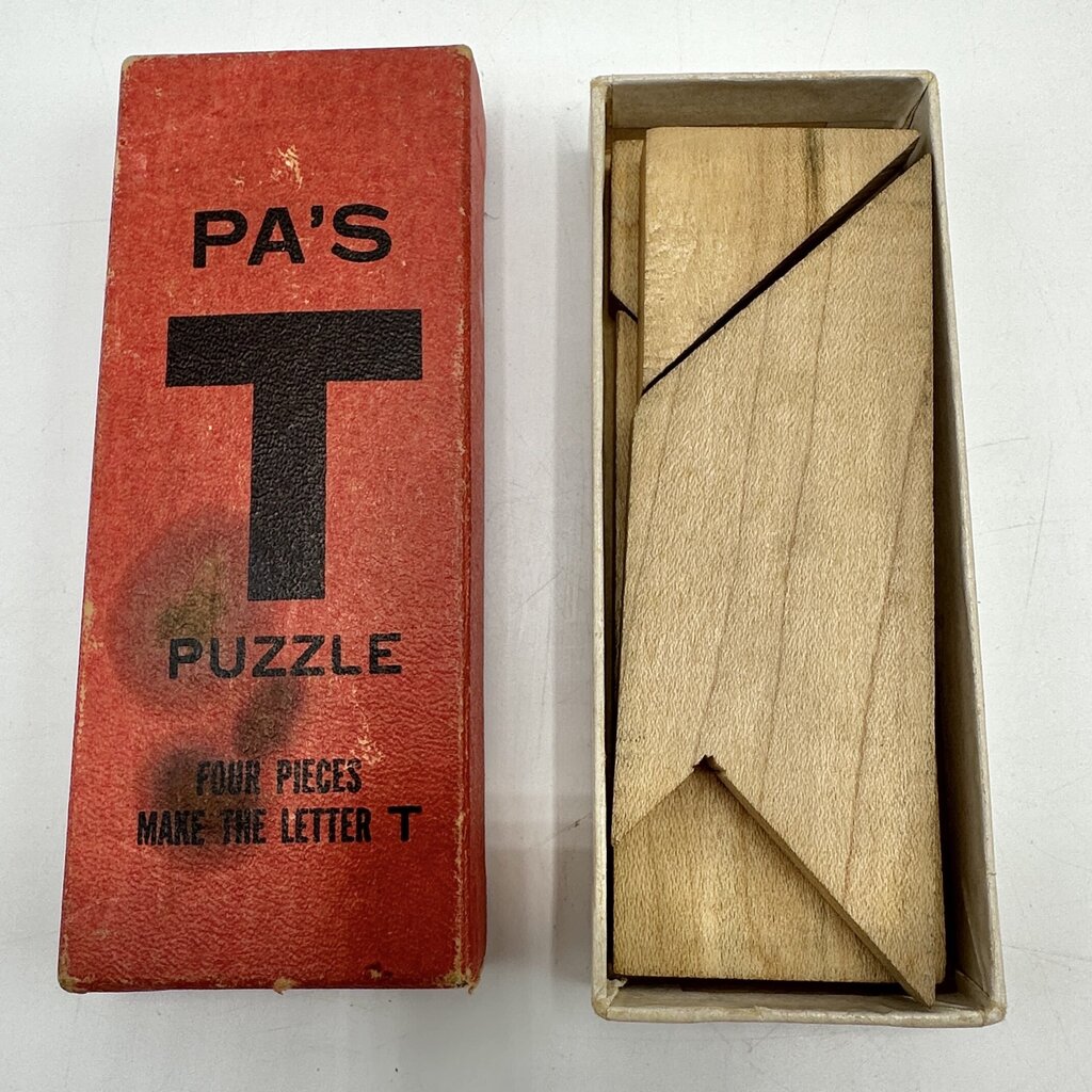 Vintage 1940s Pa’s T Puzzle 4 Pieces Wood Puzzle Wm F. Druecke & Sons, Grand Rapids Michigan - Classic Brain Teaser /cb