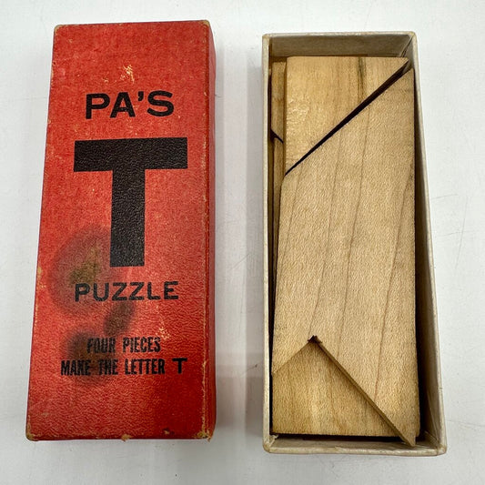 Vintage 1940s Pa’s T Puzzle 4 Pieces Wood Puzzle Wm F. Druecke & Sons, Grand Rapids Michigan - Classic Brain Teaser /cb