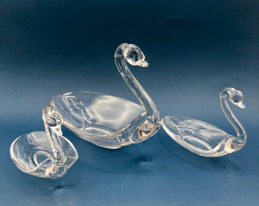 Set of 3 Duncan Miller Glass Nesting Swans Candy/ Trinket Dishes /b