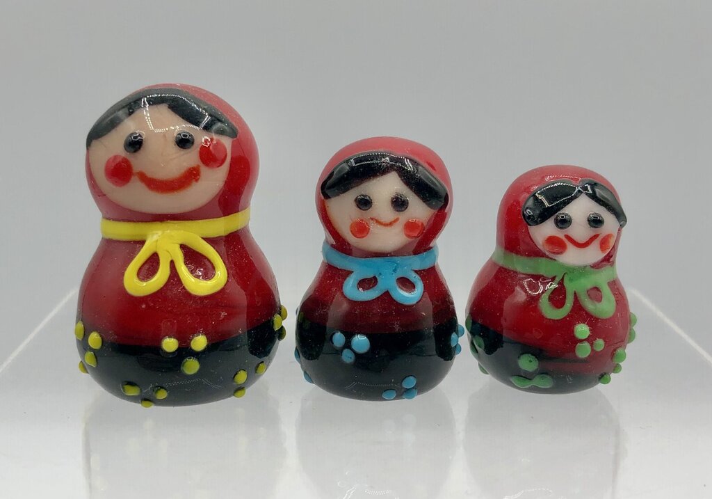 Set of 3 Art Glass Matryoshka Russian Nesting Doll Figurines /b