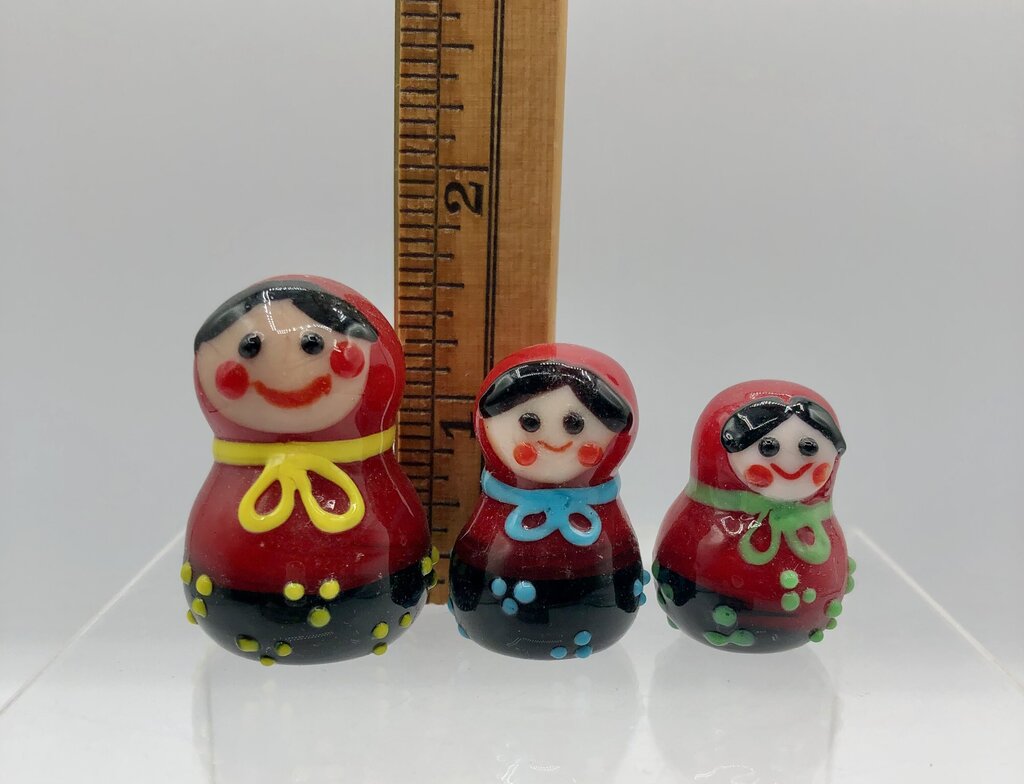 Set of 3 Art Glass Matryoshka Russian Nesting Doll Figurines /b