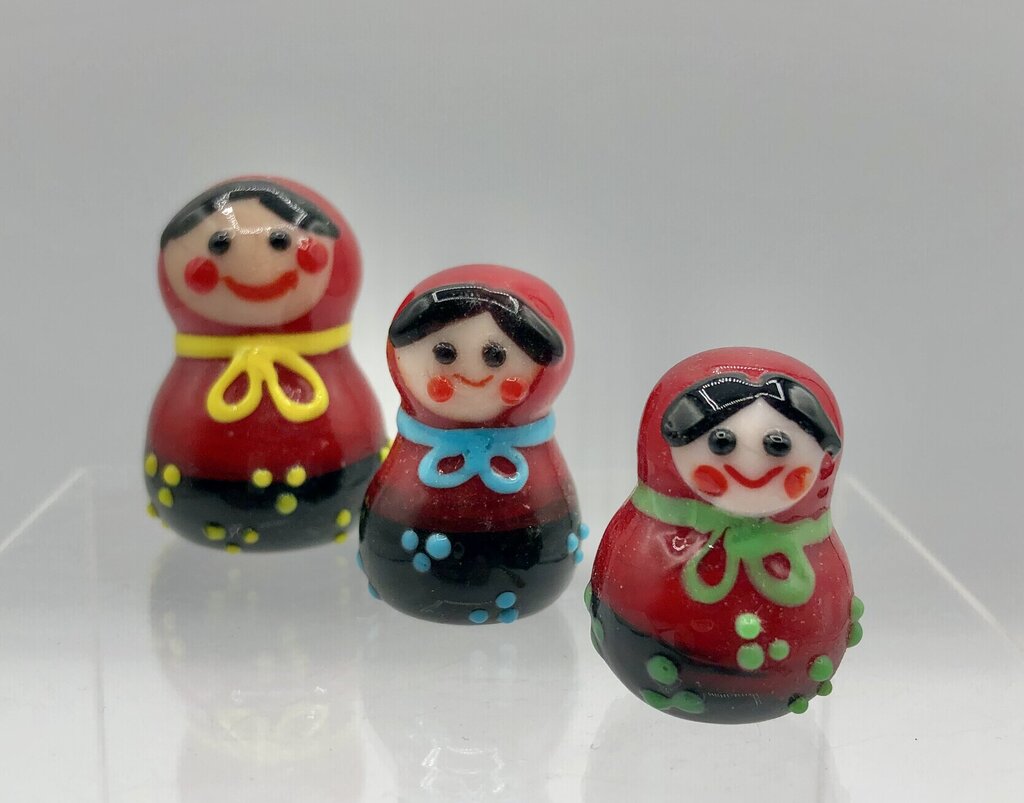 Set of 3 Art Glass Matryoshka Russian Nesting Doll Figurines /b