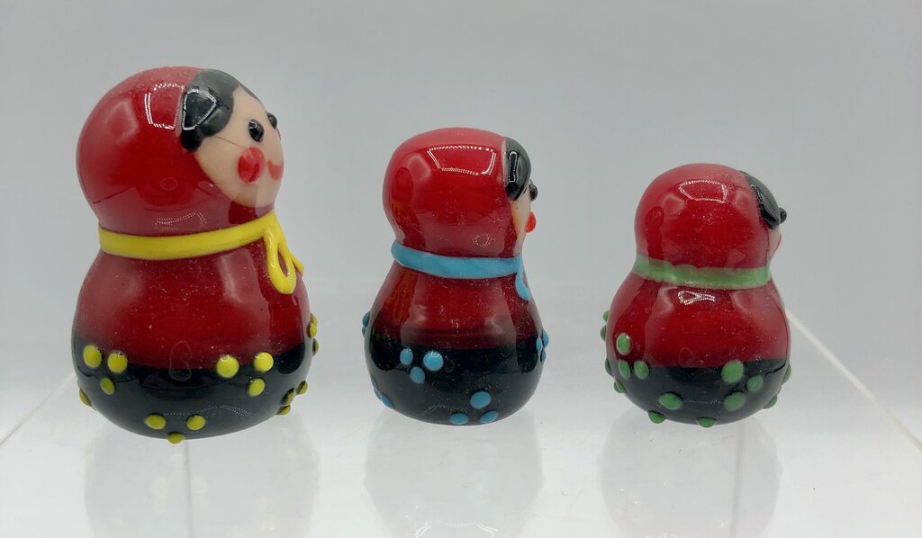 Set of 3 Art Glass Matryoshka Russian Nesting Doll Figurines /b