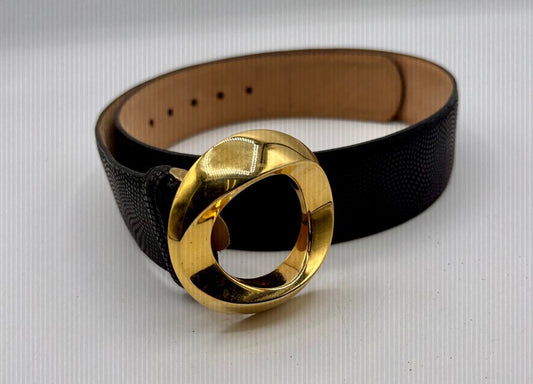 Ender Murat Black Leather Belt w/ Gold Buckle Sz. M /j