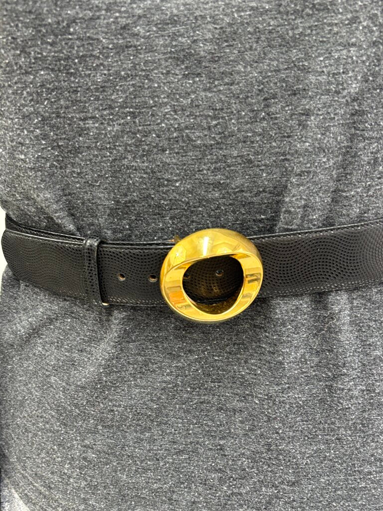 Ender Murat Black Leather Belt w/ Gold Buckle Sz. M /j