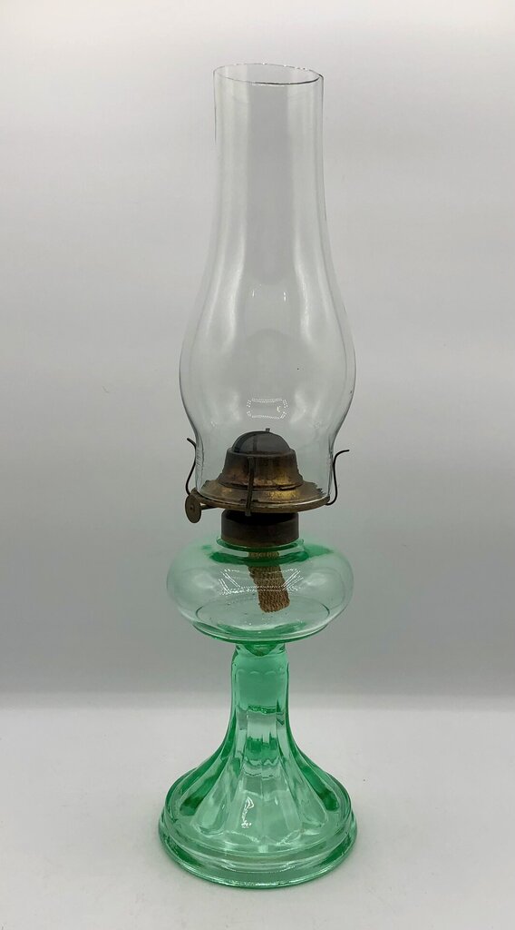 Vintage 1930’s Green Uranium Glass Hurricane Oil Lamp /b