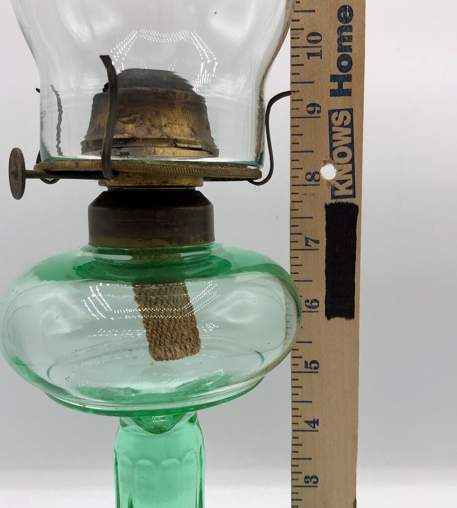 Vintage 1930’s Green Uranium Glass Hurricane Oil Lamp /b
