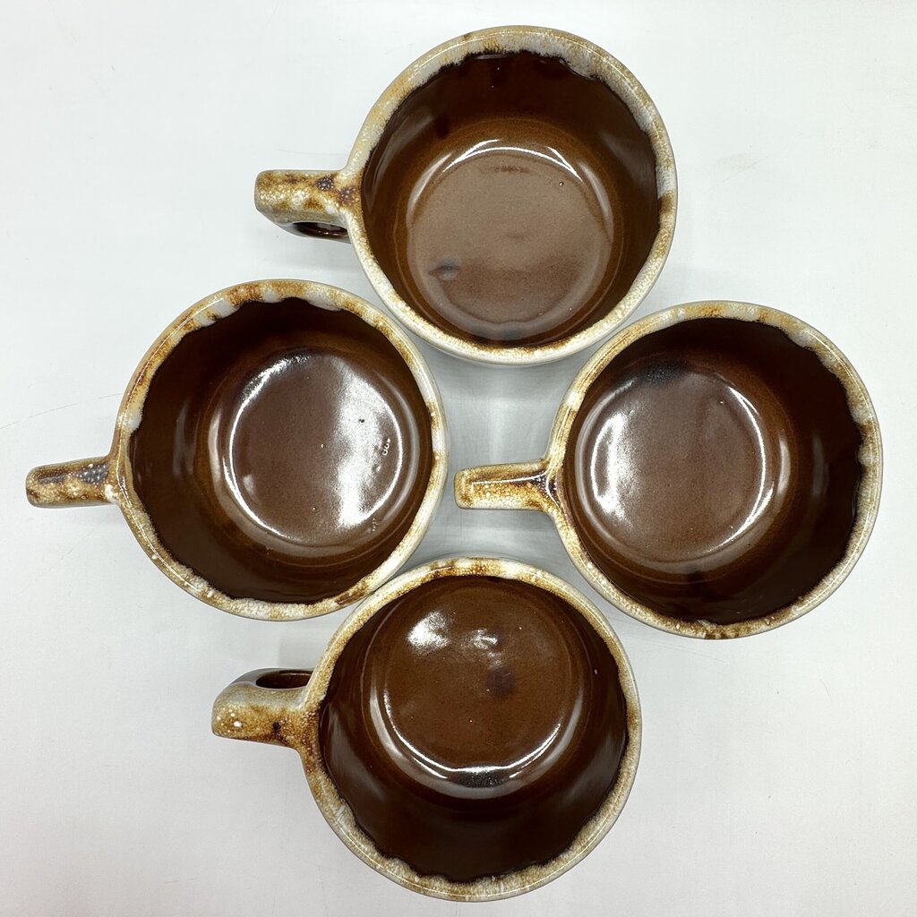 Vintage Western Stoneware Brown Drip Glaze Soup Mugs-Set Of 4-Maple Leaf WS Stamped /cb