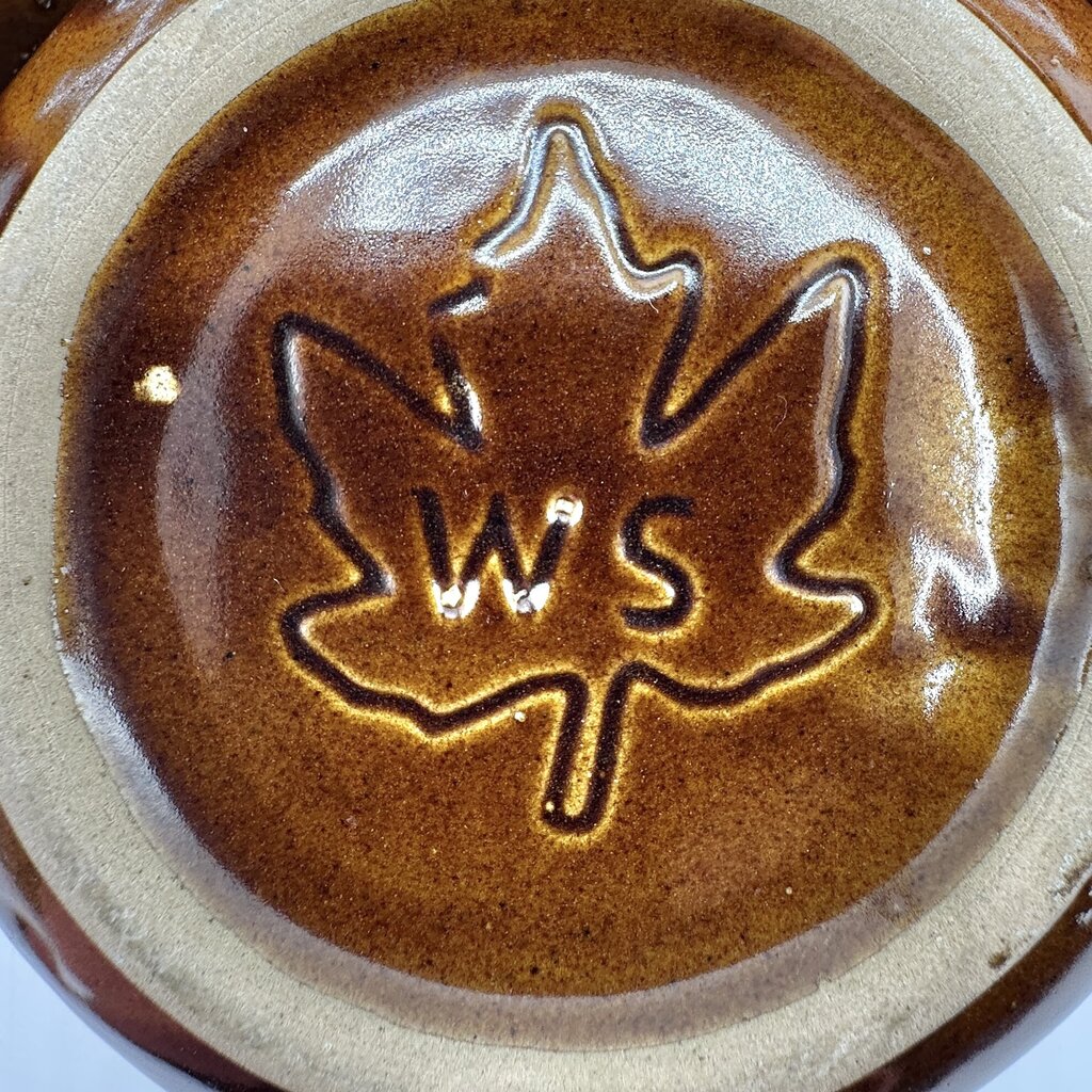Vintage Western Stoneware Brown Drip Glaze Soup Mugs-Set Of 4-Maple Leaf WS Stamped /cb